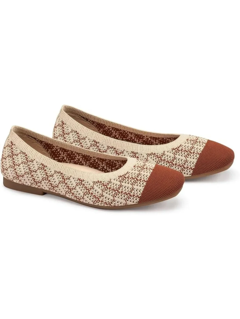 Women's Camel Comfortable Slip on Washable Square Toe Ballet FlatsShoes for Work